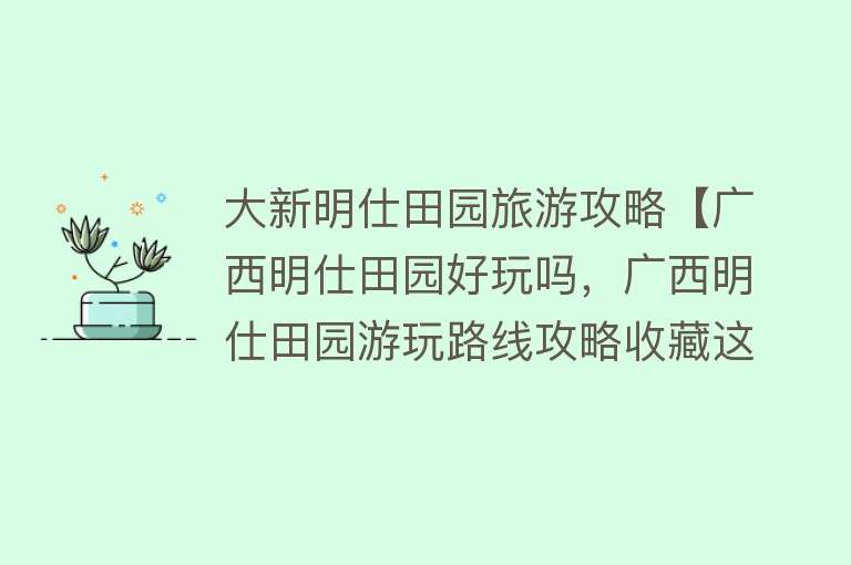 大新明仕田园旅游攻略【广西明仕田园好玩吗，广西明仕田园游玩路线攻略收藏这一篇就够了】